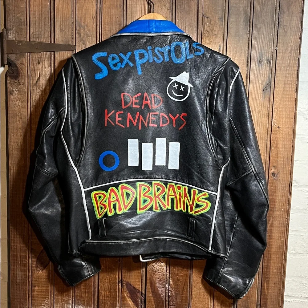 Vintage Custom Painted Punk Band Wilson Leather Jacket - Picture 8 of 11